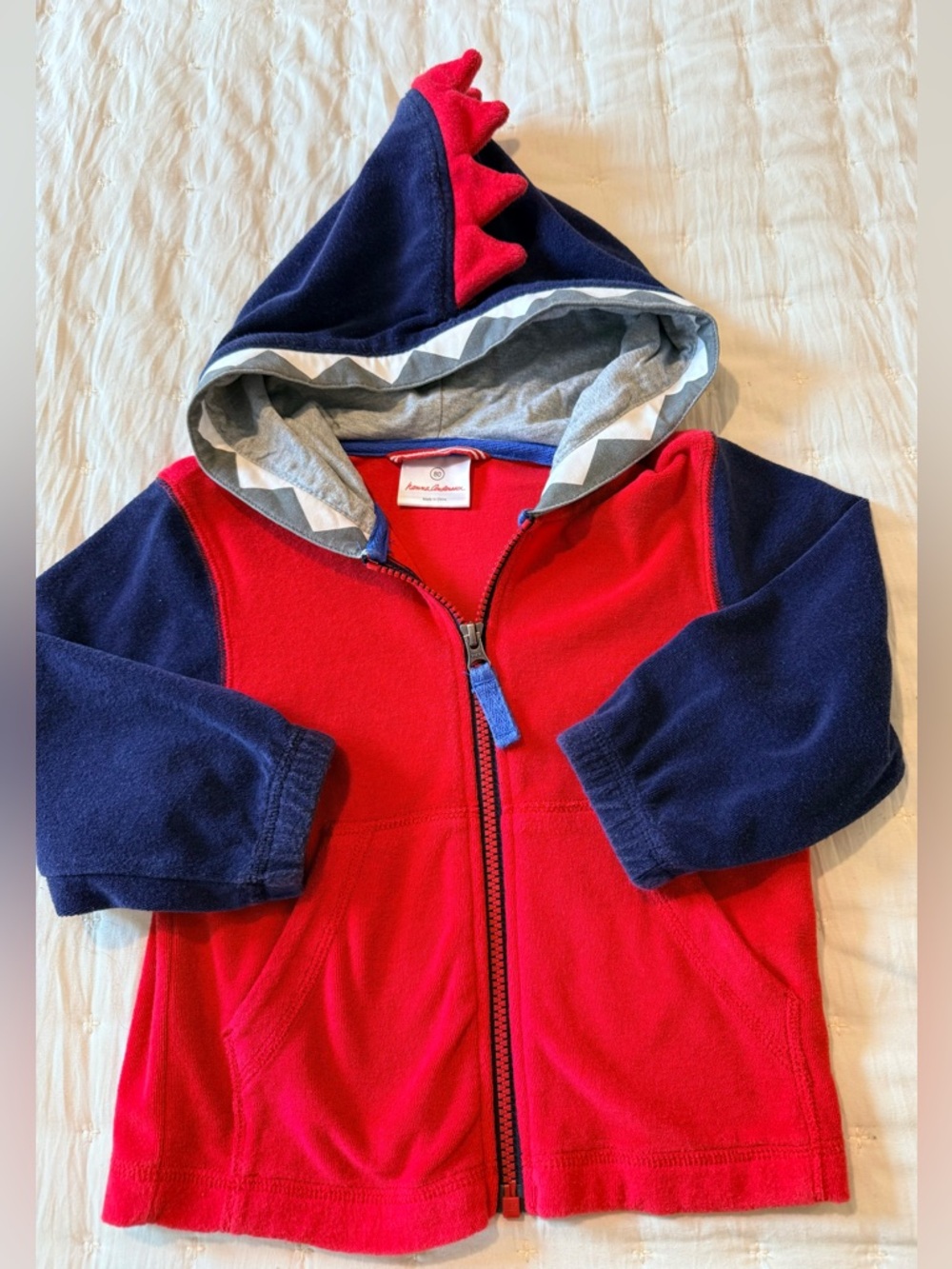Hanna Andersson Red and Navy Shark Terry Zipper Hoodie with pockets